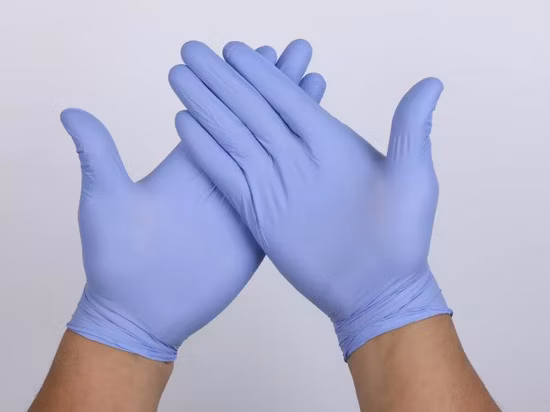 Guante azul disponible médico del examen de los guantes del nitrilo del examen del polvo del suministro médico