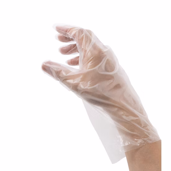 Guantes de mano de plástico PE desechables transparentes de polietileno transparente para el hogar cocina proceso de servicio de alimentos